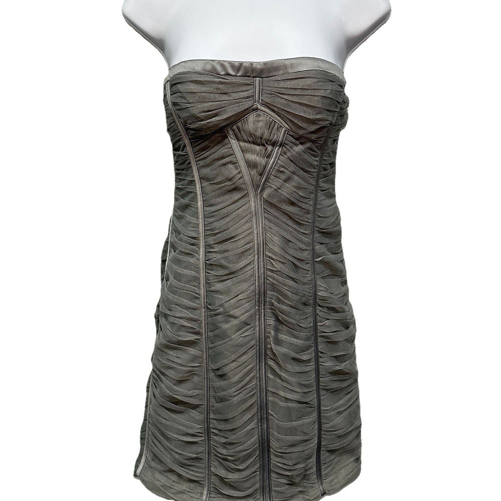 BCBGMAXAZRIA Strapless Mini Cocktail Dress Womens Size 6 Grey Mesh Zip Lined NWT